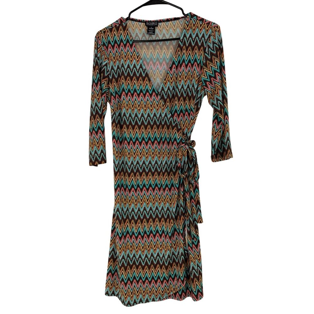 Soho Apparel Chevron Wrap Dress Size 10 Lightweight Summer Stretch RAA10427